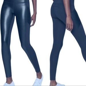 Athleta Black Gleam Faux Leather Panel Leggings S
